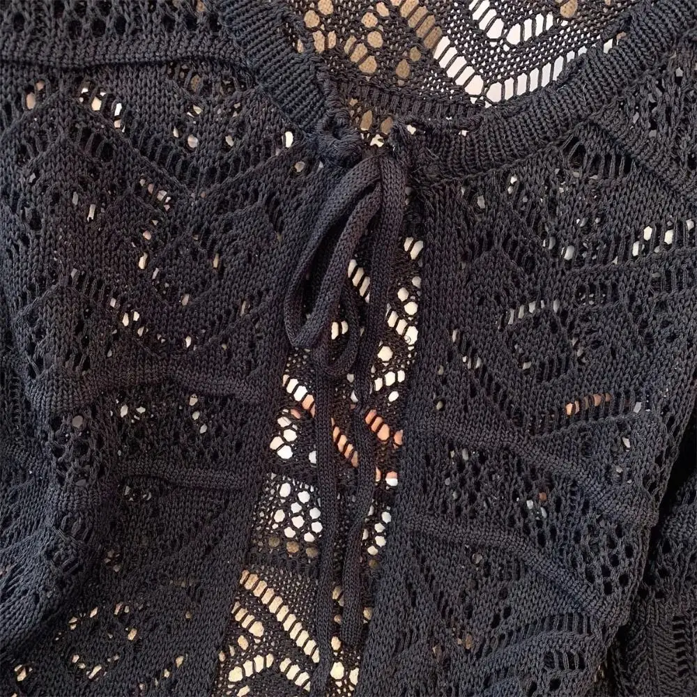 

Fashion Flower Knitted Cardigan Hollow Out V-Neck Sun-Proof Tops Casual Short Sleeve Outwear Summer