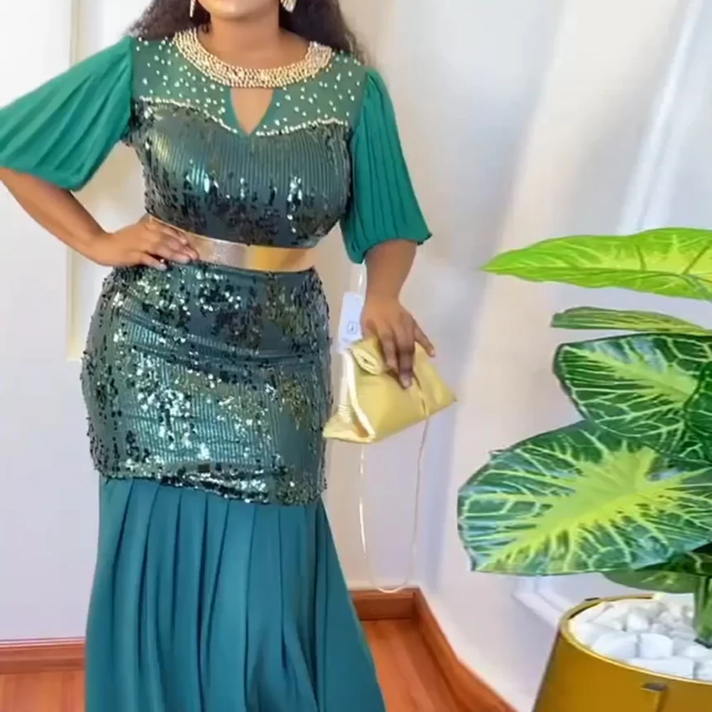 

MD Plus Size Wedding Party Dresses African Turkey Women Mermaid Gown Dubai Luxury Sequin Robe Marocaine Ladies Ankara Outfits