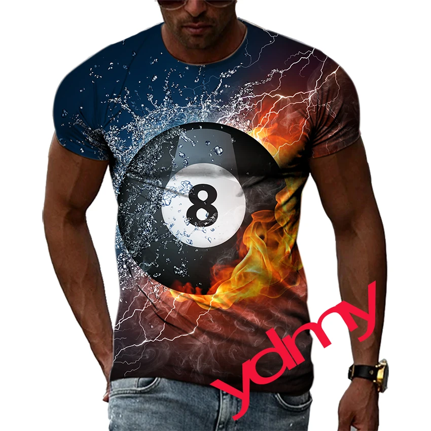 

Tide Fashion Summe Billiard Picture Men's T-shirt Casual Print Tees Hip Hop Personality Round Neck Short Sleev Quick-Dry Tops