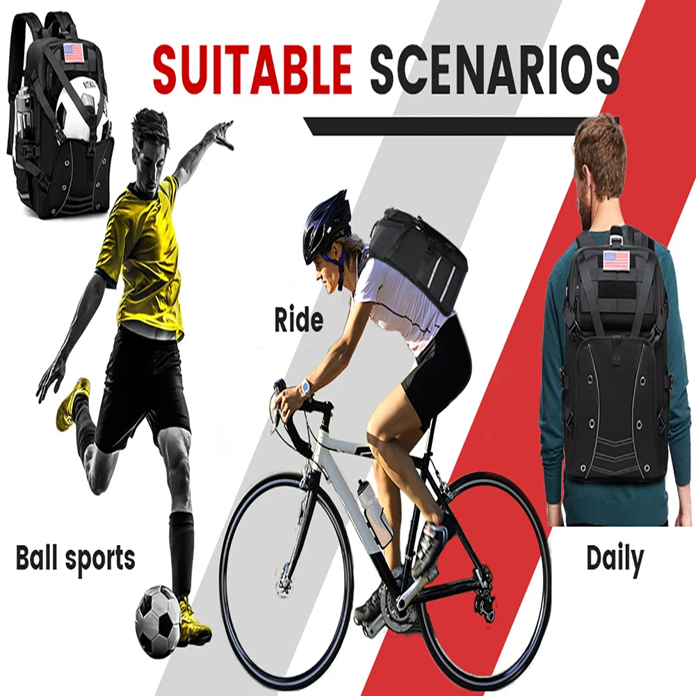 Mochila para casco de motocicleta de gran capacidad para hombres, bolsillos húmedos y secos, rayas reflectantes para baloncesto