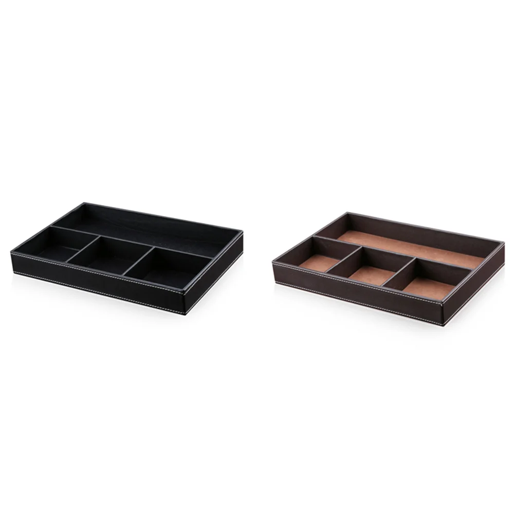 PU Storage Box Black 4 Compartments Durable Multifunctional Organizer Jewelry Storage Desktop Case for Home Office