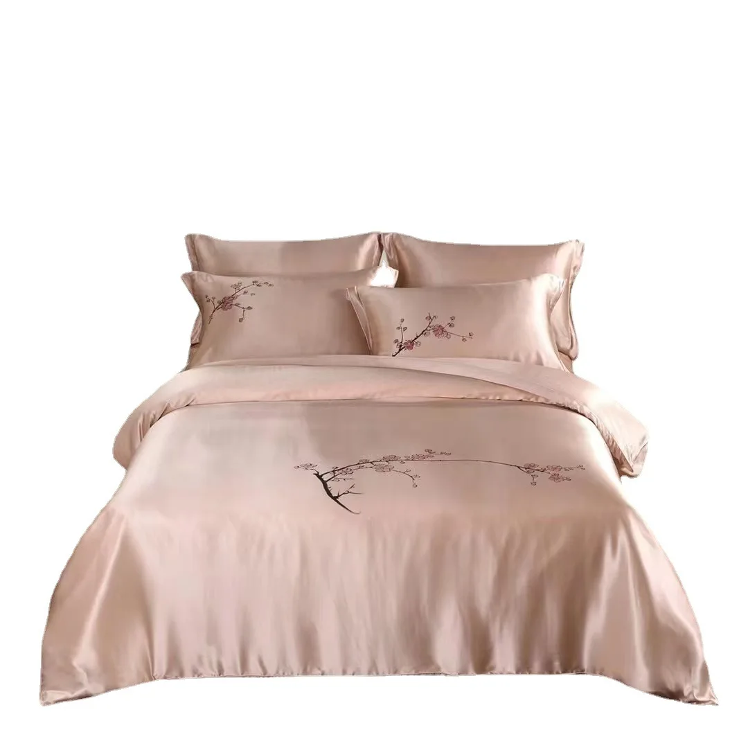 Silk four-piece set mulberry silk bedding double-sided silk naked sleeping sheets quilt cover printing