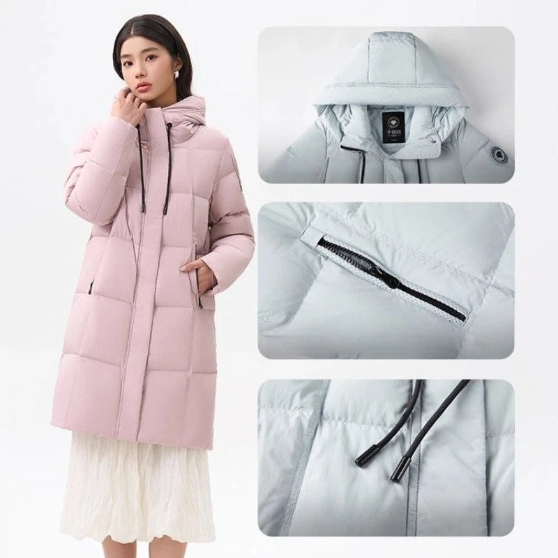 Chericom Lange Damen-Winter-Daunenjacke 2022, neu in warmen Daunenmänteln mit Kapuze, solide, einfache Pendeln, stilvoller Mantel für Damen Y309165Y