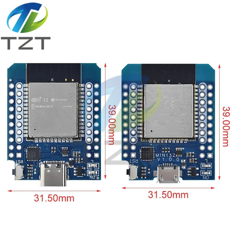 TZT For Wemos Mini D1 ESP8266 ESP32 ESP-32S WIFI Bluetooth CP2104 Development Board Module For Arduino With Pins