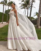 New Arrivals Strapless Neck Lace Up Back Beads Pearls Flowers Appliques Lace A-Line Bridal Wedding Dress Vestido De Novia - Image 2