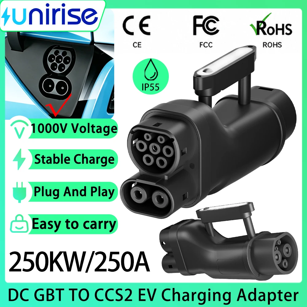 EV Car Adapter GBT To CCS2 DC 250KW Fast Charging Converter GB/T to CCS Combo 2 For EU Standard CCS 2 Socket Connectors Charger
