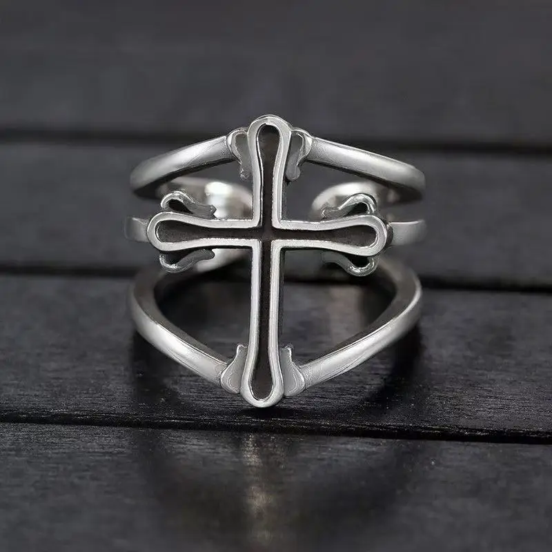 

New cross opening ring for men, simple and personalized, vintage Cro finger with adjustable opening
