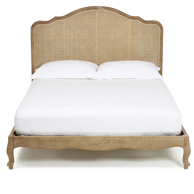 

French retro American solid wood high PC and console game bedroom double 1 8m rattan home wedding furniture