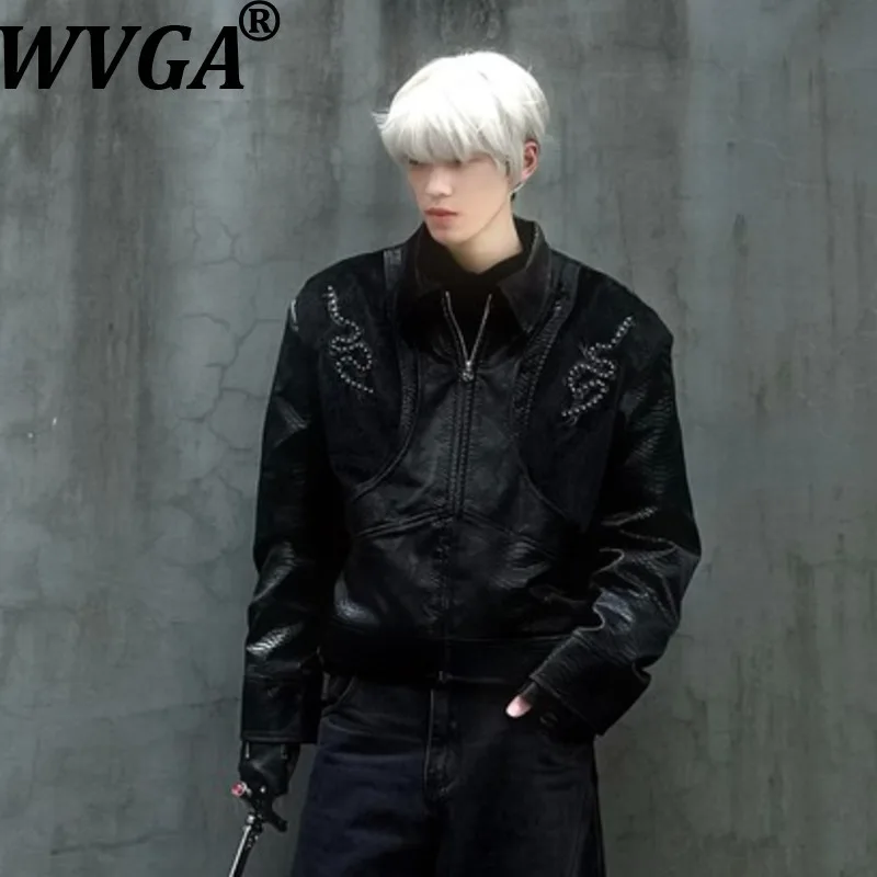 

WVGA Autumn Winter New Men Tide Darkwear Pattern Patchwork Embroidery Rivet Padded Shoulder Jacket Niche Chic Casual Coat W16834