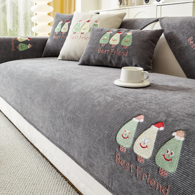 

2024 Winter Home Non-slip Christmas Tree Sofa Cushion Couch Sofa Covers Chenille Slipcover Funda Sofa Mat housses de canapé