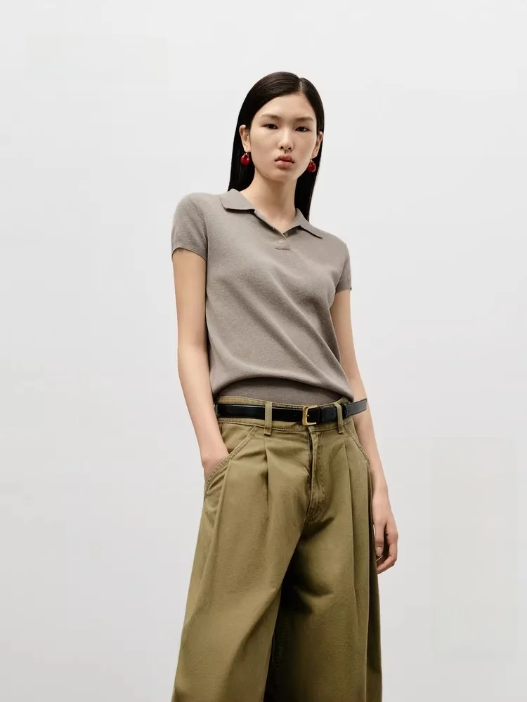 

Женская вязаная футболка Edition с коротким рукавом из хлопкового бленда, осенняя новинка EBD3SWT004