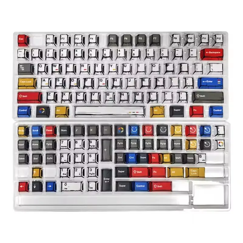 Comic Style Colorful Mixed Light Keycaps Original Factory Height 136 Keys Set Classic Minimalist Style Machine Keycap Decoration