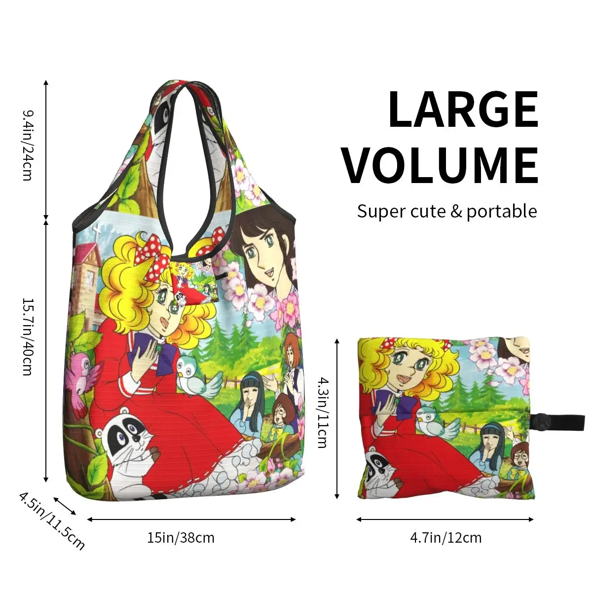 Cute Candy Candy Shopping Bags Foldable Grocery Tote Bags Large Capacity Anime Recycling Bags Washable Handbag