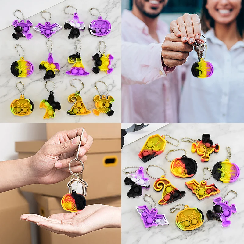 

6pcs Halloween Bat Witch Mini Pop Bubbles Keychain Stress Relief Sensory Toys Birthday Wedding Reduce Pressure Party Favor Gifts