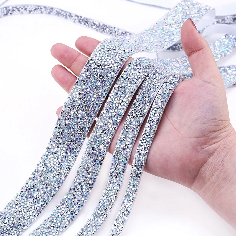 ABQR 1Yard Rhinestones Resin Trim Strass Decorative Tape Handmade Rhinestone Tape Applicator Ribbon with Appliques 10mm
