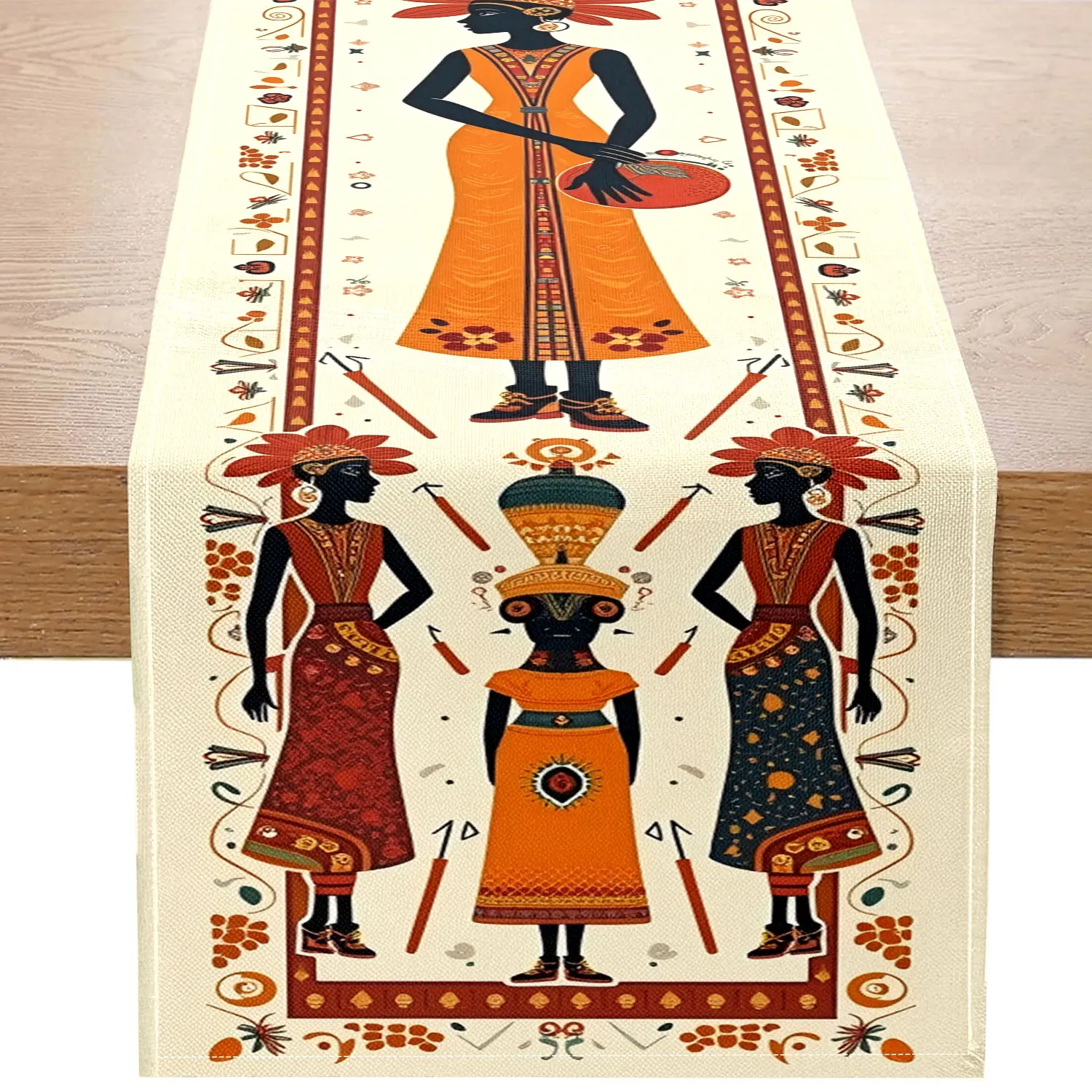 1 African Style Theme Table Runner with Tribal Character Pattern, Suitable for African Theme Parties, Cultural Exhibitions, African Center Home Decoration and Ethnic Style