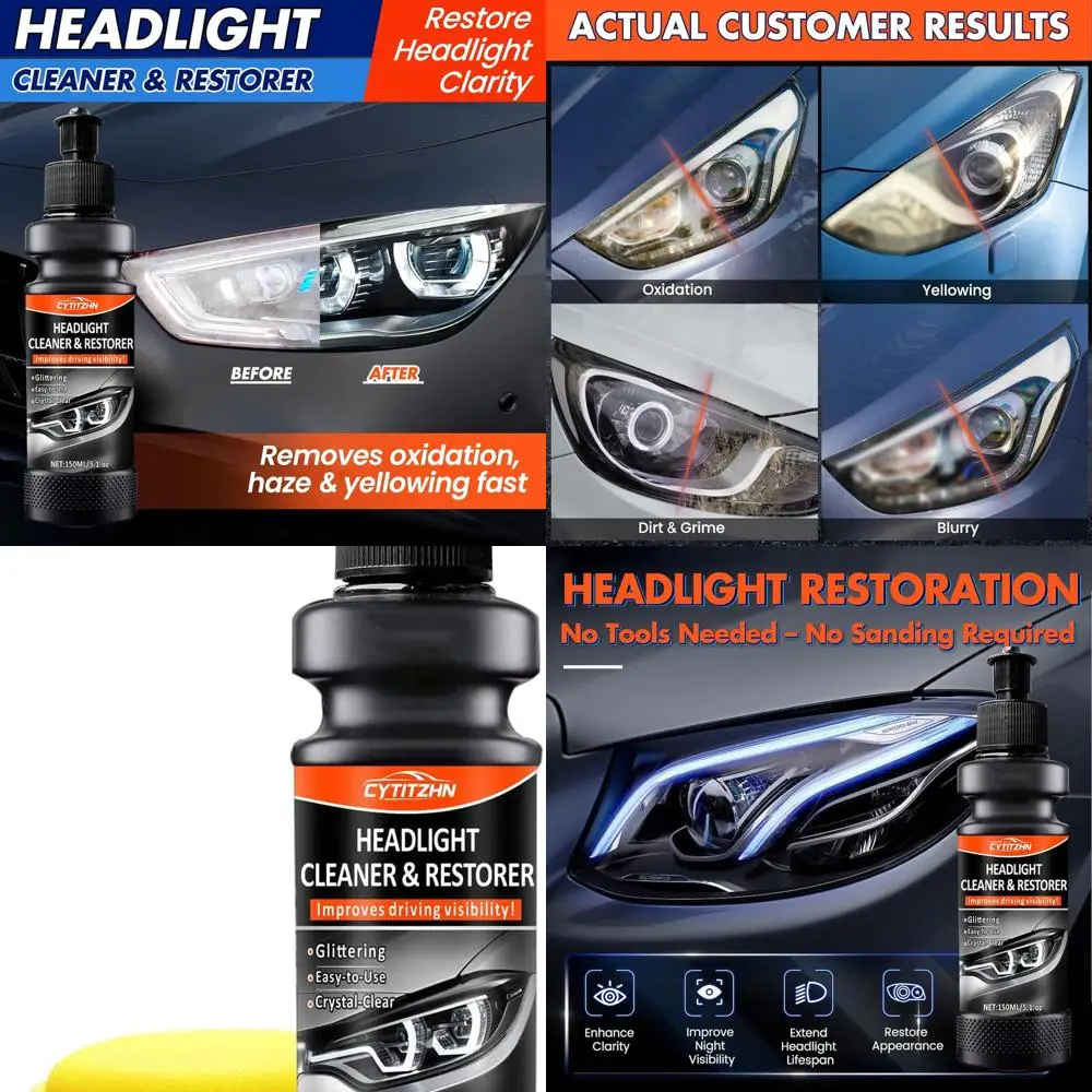 

Headlight Cleaner & Restoration Kit for Cars - Professional Grade Portable Restorer, Cloudy Headlight Cleaner Removes Yellowing