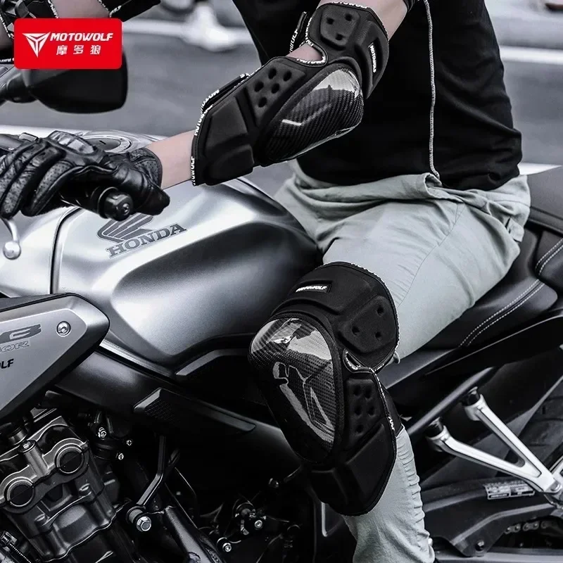 Motorcycle knee pads, elbow pads, motorcycle protective gear, anti fall and leg protection, windproof and warm carbon fiber