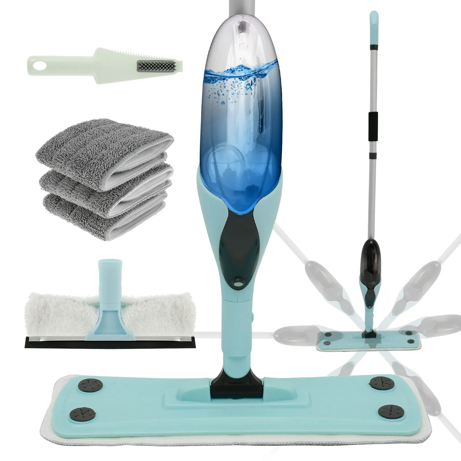 Microfibre Spray Mop with 3 Washable Mop Pads 360° Rotating Floor Spray Mop Cleaner with Scraper Flat Mop with Sprayer