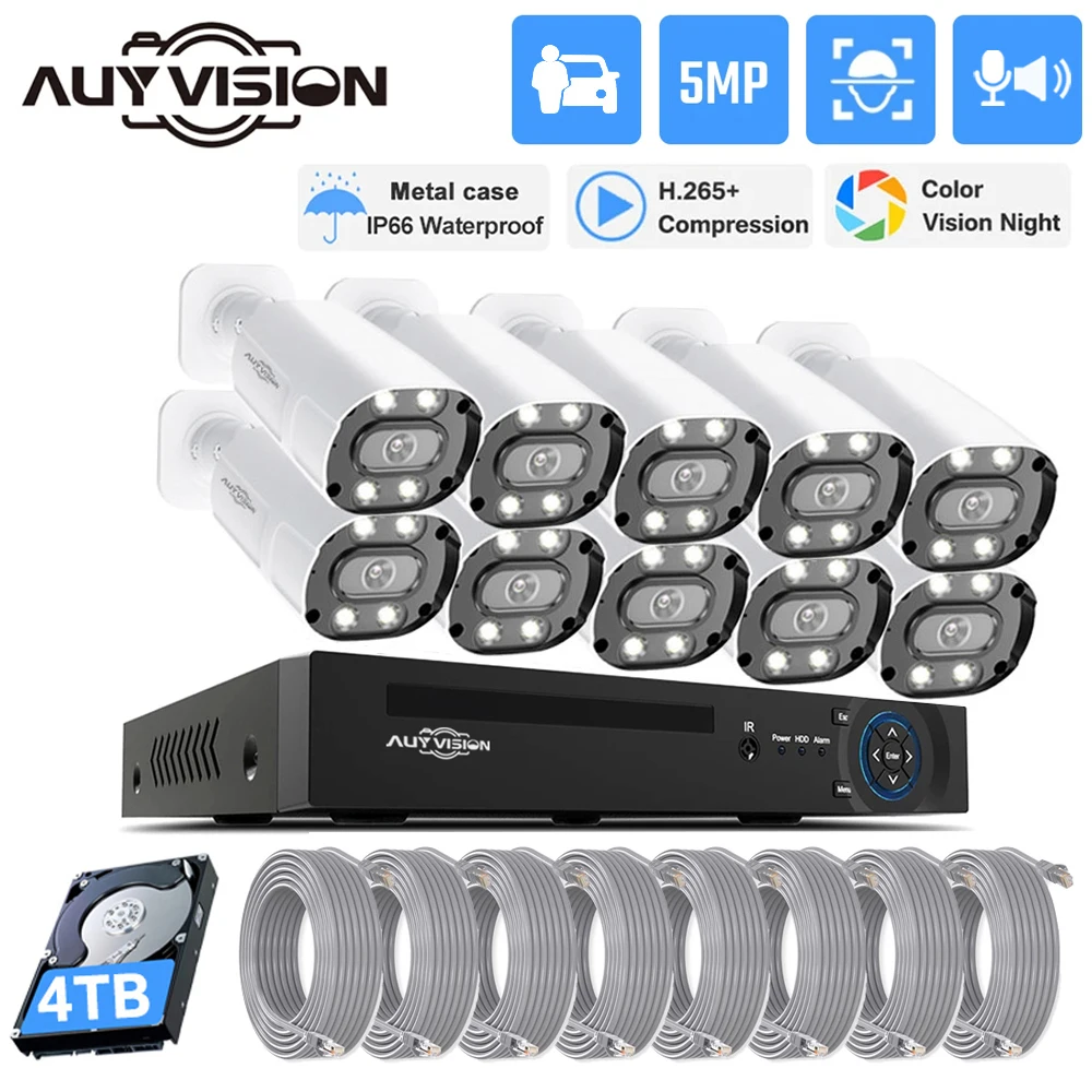

10CH NVR 5MP POE Security Camera System Face/Human/Car Detection Two-Way Audio Vedio Surveillance Cameras Kit Ourdoor CCTV Set