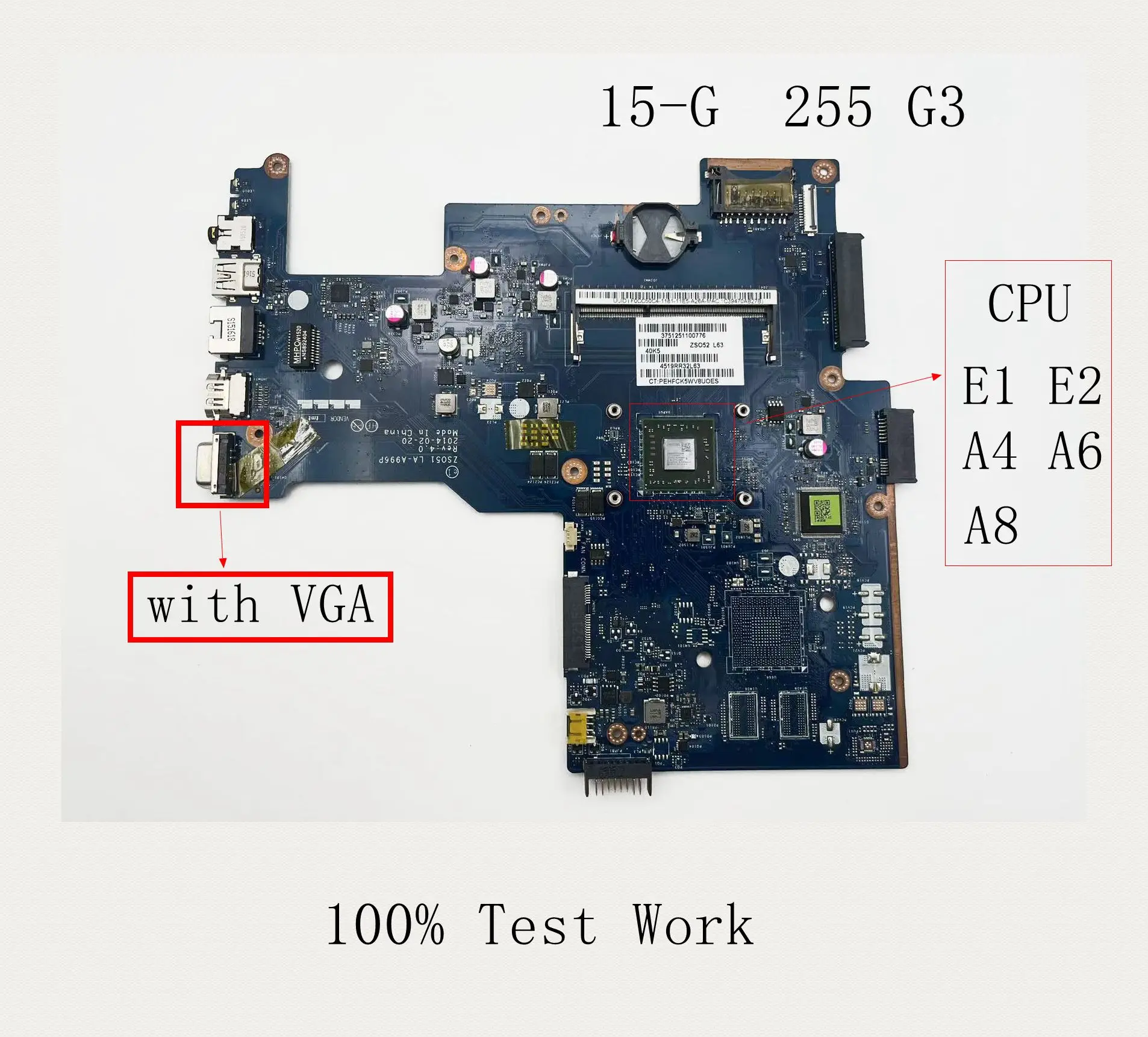 

Suitable for HP Pavilion 15-G 255 G3 TPN-C113 Notebook Motherboard LA-A996P DDR3L UMA With VGA Port 100%Testing Work