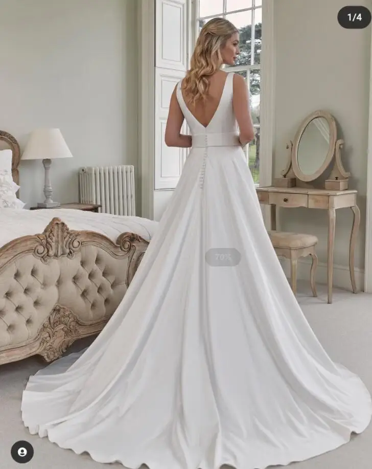 Robe De mariée en Satin pour femmes, Simple, élégante, sans manches, ligne a, traîne à balayage, dos ouvert, personnalisable, 2022