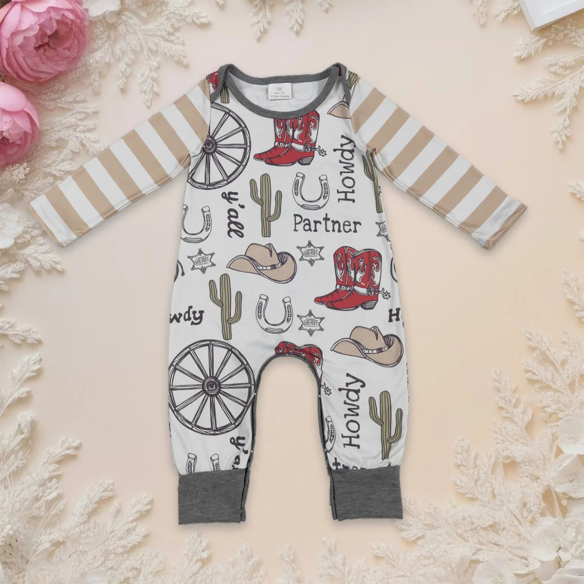 Newborn Baby Boy Cactus Boots Howdy Footie Bubble Romper Infant Bodysuit Toddler Cotton Coverall Jumpsuit Clothing Wholesale