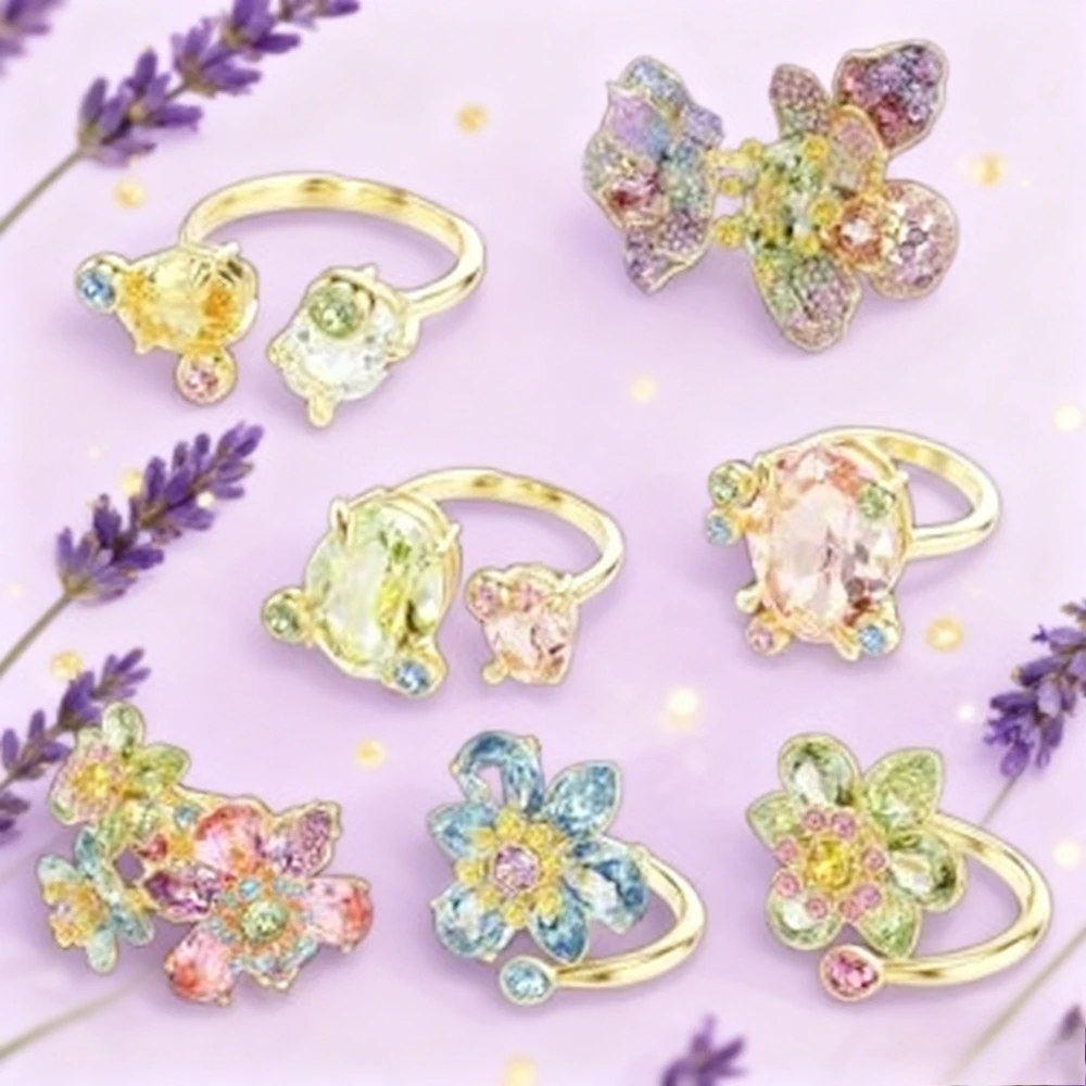 

2025 New Ho tFashion Jewelry High-end Floral Ring Set with Dopamine Vitality Color Matching Design, Natural and Simple Gift