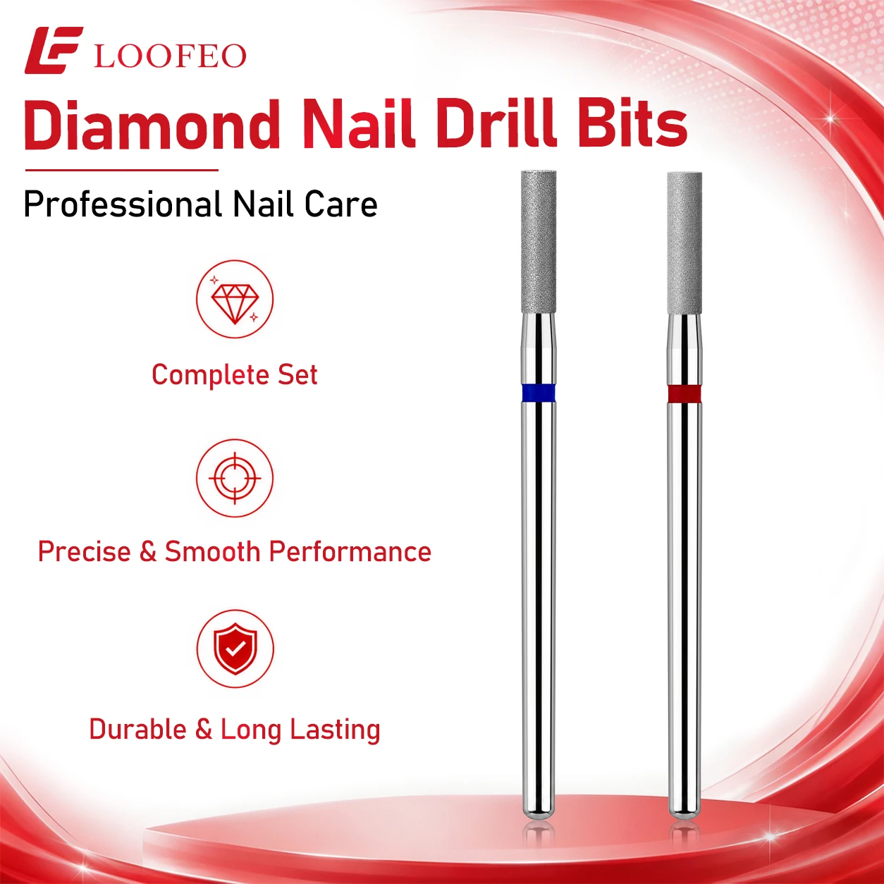 Flat-top Cylinder Diamond Nail Drill Bit Set 2pcs Medium Fine Grit Milling Cutter for Manicure Nail File Cuticle Burrs Remove