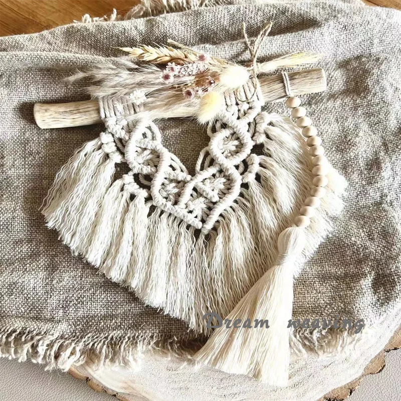 Bohemian Tassel Wall Hanging, Vintage Handwoven Tapestry, Geometric Wall Decor Set, Scandinavian Home Background Ornament