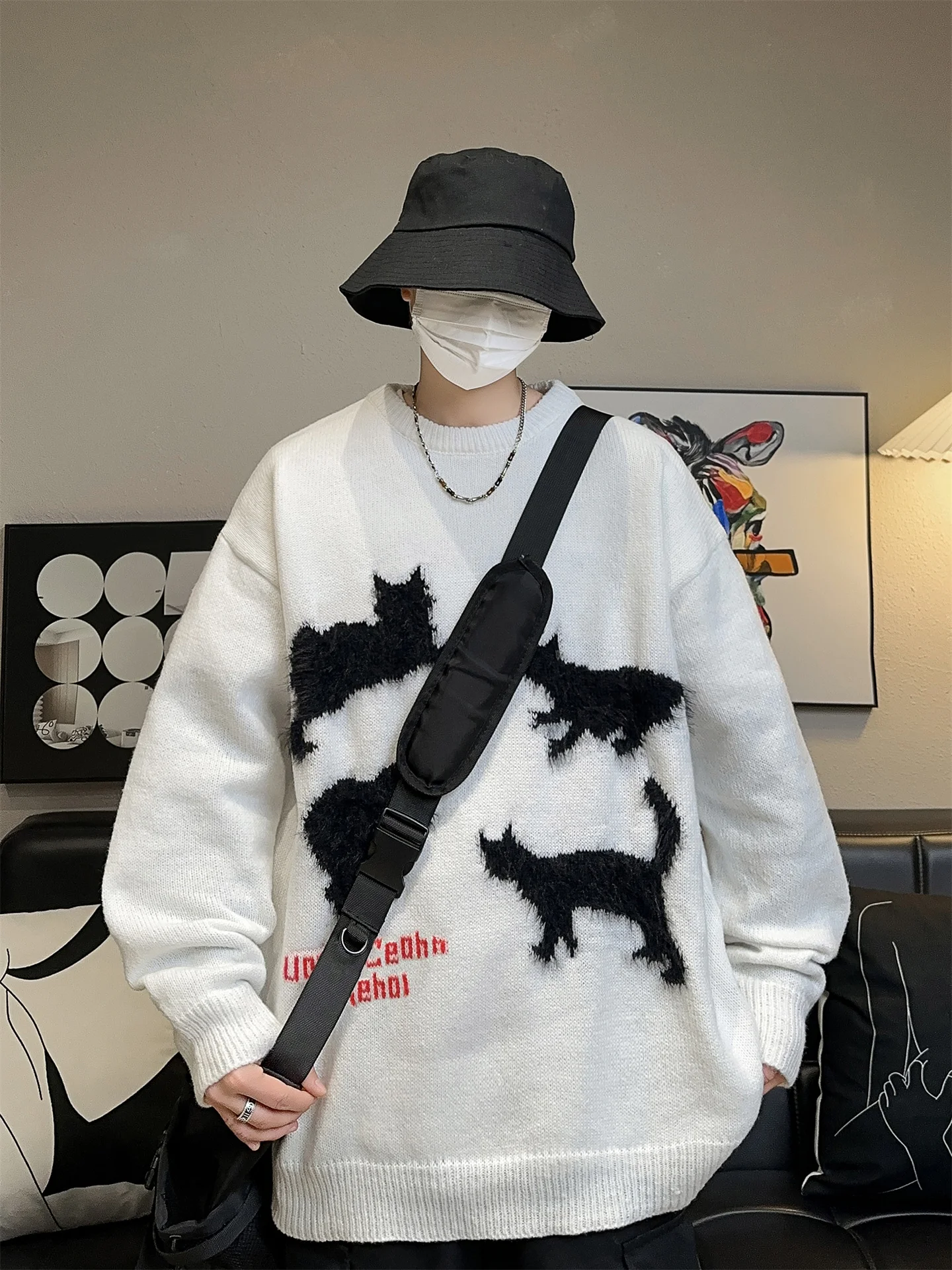 

Утепленный свободный вязаный свитер для пар с круглым вырезом, с узором, из искусственного меха, мягкий и уютный, мужской, с длинными рукавами