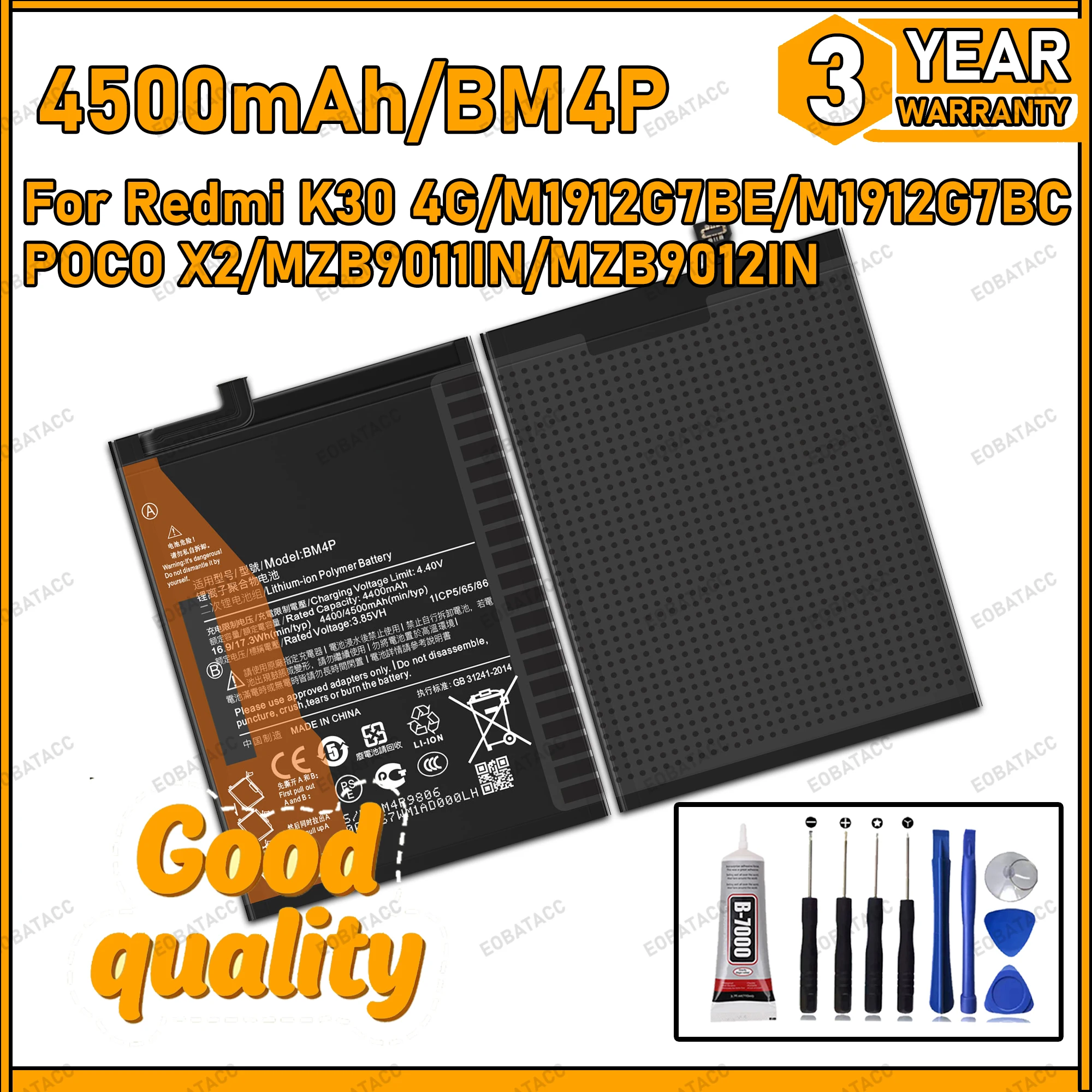 

100% New Zero Cycle BM4P Battery For Redmi K30 4G/M1912G7BE/M1912G7BC/POCO X2/MZB9011IN Bateria +Free Tools