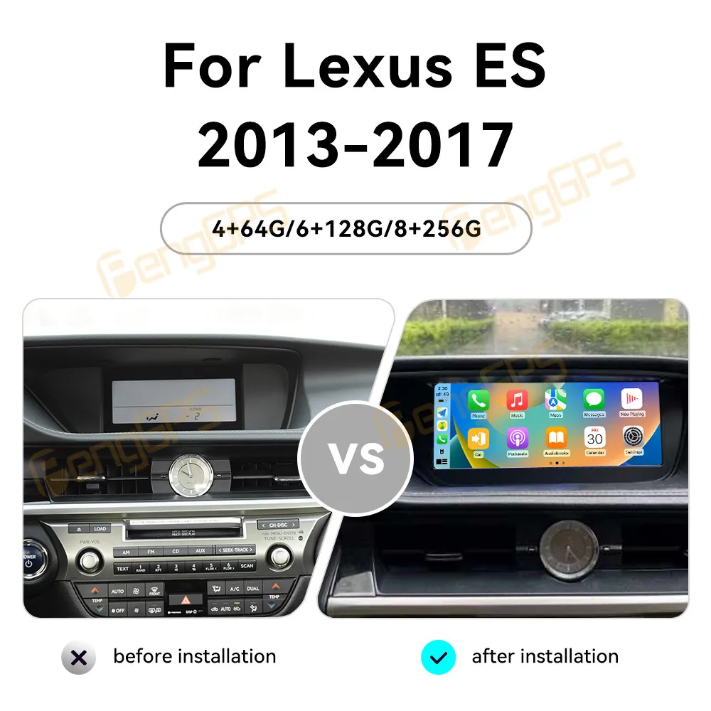 10.25' Android 13 for Lexus ES 13-17 Qualcomm Touch Car Screen Navigation Carplay Car Radio DSP Multimedia Player 4G WIFI GPS BT