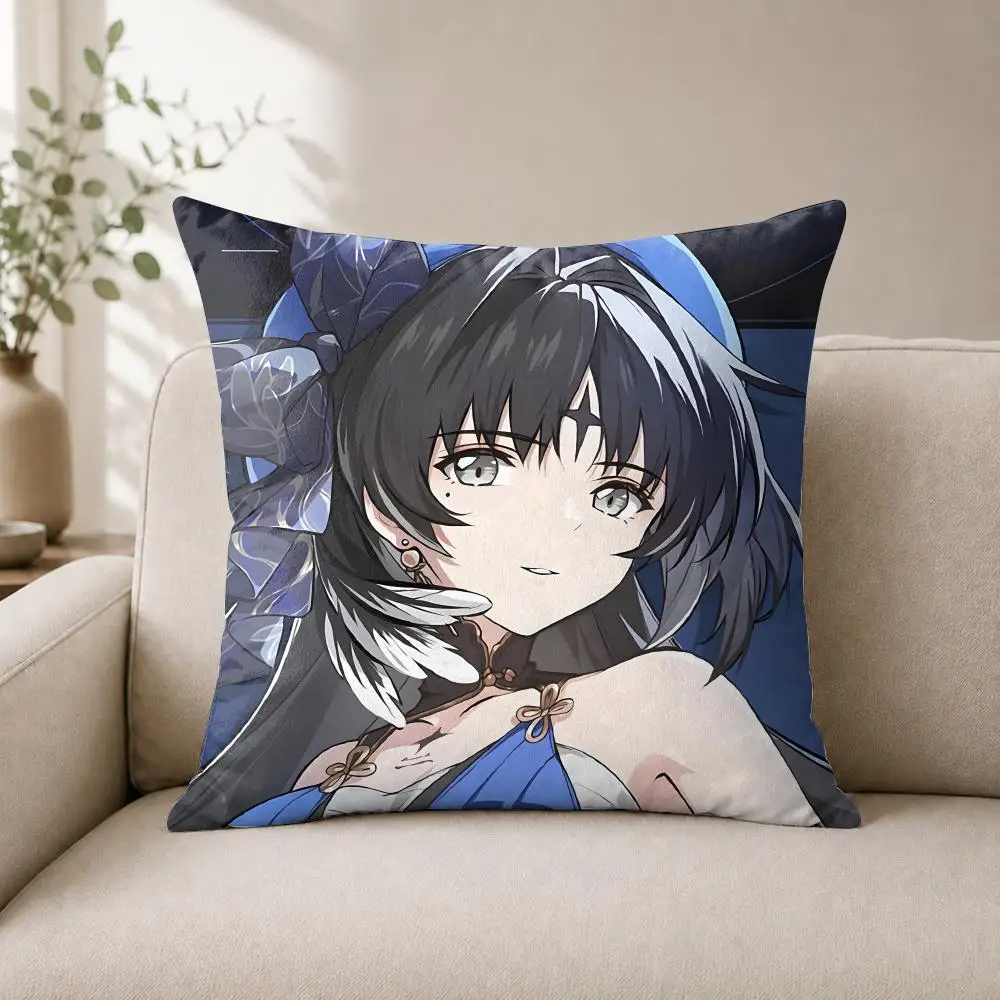 Game W-Wuthering Waves Yangyang Cushion Cover Luxury Soft Plush Short Fur Cushion Case Warm Cozy Sofa Bed Decorative Home