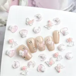 Translucent Resin Butterfly Heart Nail Decorations Luminous Shimmering Flower Moon Rabbit Nail Art Charms for DIY Sweet Nails