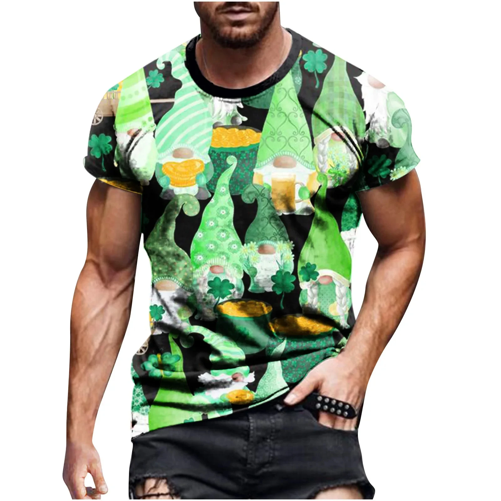 New Men's T-shirts Fashion The Four-Leaf Clover Picture Casual 3D Print Tees Hip Hop Personality Round Neck Funny Short Sleeve