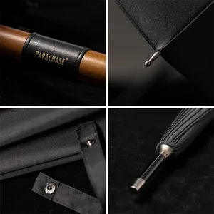 Langer Wind-Cabo-Holz-Holz-Parachase für Männer und Frauen, Geschäft, groß, Holz, 16 Rippen, Geschäft, Regen, Golf, transparent, 120 cm 9 Hauptverkäufe Woody Woods für Strand - №10