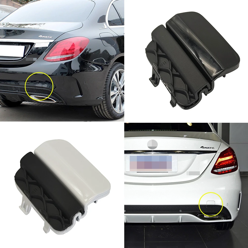 Cubierta de gancho de remolque para parachoques trasero de coche, tapa blanca y negra para Benz clase C 2015-2018, C180, C200, C220, C250, C300, 2058850256, para Mercedes W205