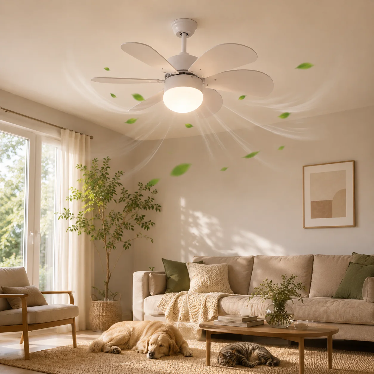 6-flügeliger E27-Deckenventilator mit Licht, weiße Glühbirne nicht im Lieferumfang enthalten
