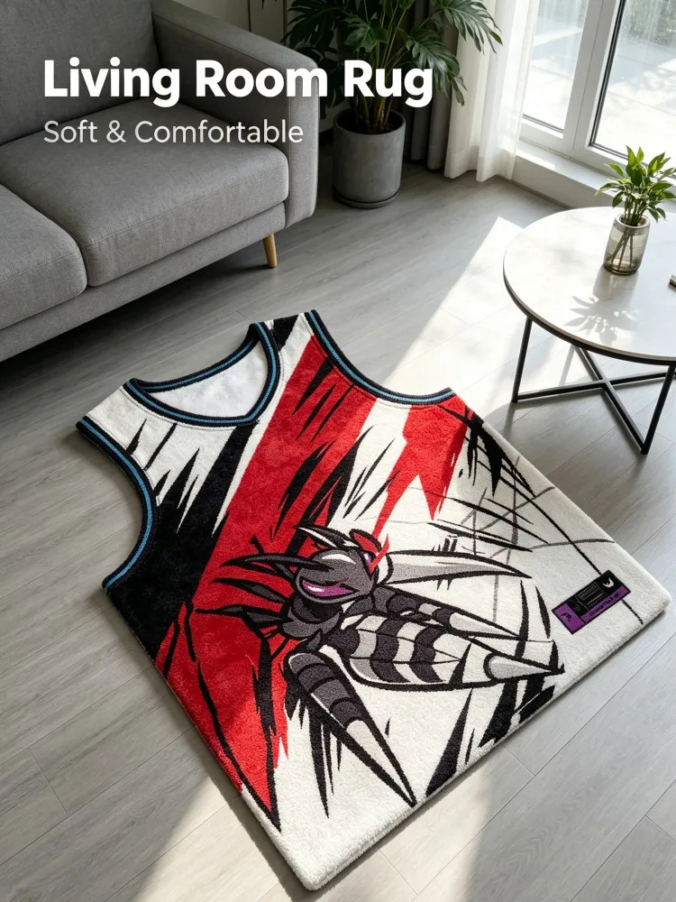 Creative Jersey‑Shaped Floor Mat Soft Flannel Non‑Slip Doormat Cool Cartoon Insect Design Area Rug for Bedroom Entrance Gaming R