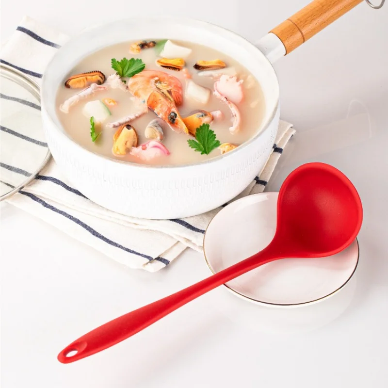 1In Stock Silicone Spoon One-Piece All-Inclusive Big Spoon Food Grade High Temperature Resistant Soup Spoon Kitchen Non-Stick