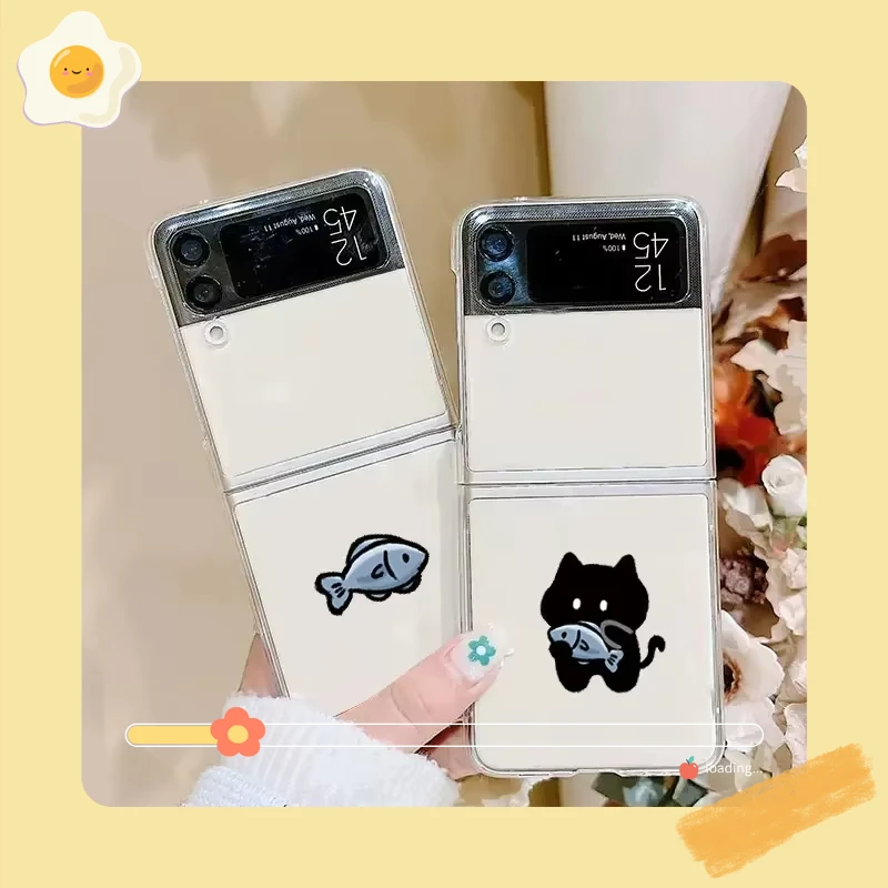 Capa de Telefone Engraçada com Casal de Gatos e Peixes para Samsung Galaxy Z Flip 6, ZFlip 5, Capa Dura para Samsung ZFlip 4, 3, 7