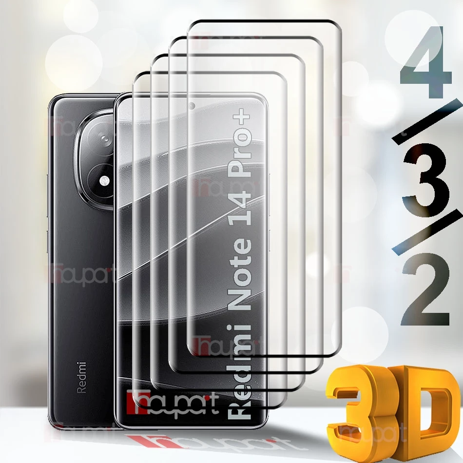 4/3/2 шт. 3D закаленное стекло для Xiaomi Redmi Note 14 Pro защита для экрана взрывоустойчивая пленка Xiaomi Redmi Note 14 Pro Plus стекло