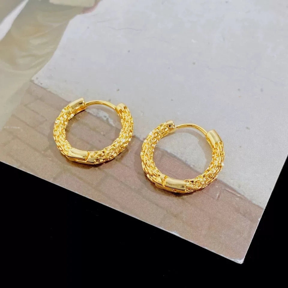 Zylax Jewelry Luxury 24K 9999 Pure Gold real gold Geometric Texture Sense Earrings Gypsophila Temperament Niche Women's Earrings