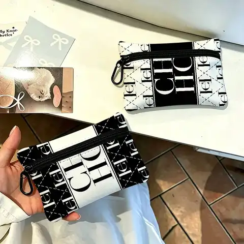 C-CarolinaS Fashion H-HerreraES Lightweight Oxford Fabric Coin Purse Carabiner Hook Design Mini Card Key Organizer Bag