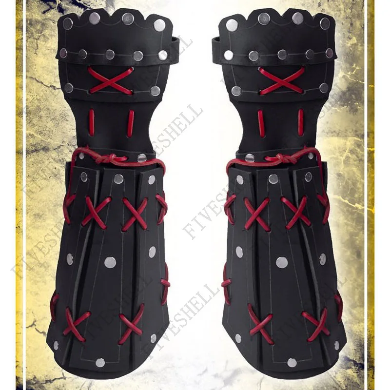 Mannen Cosplay Ridder Handschoen Veters Polsband Steampunk Accessoires Vambraces Middeleeuwse Samurai Lederen Pantser Bracer Lange Handschoenen