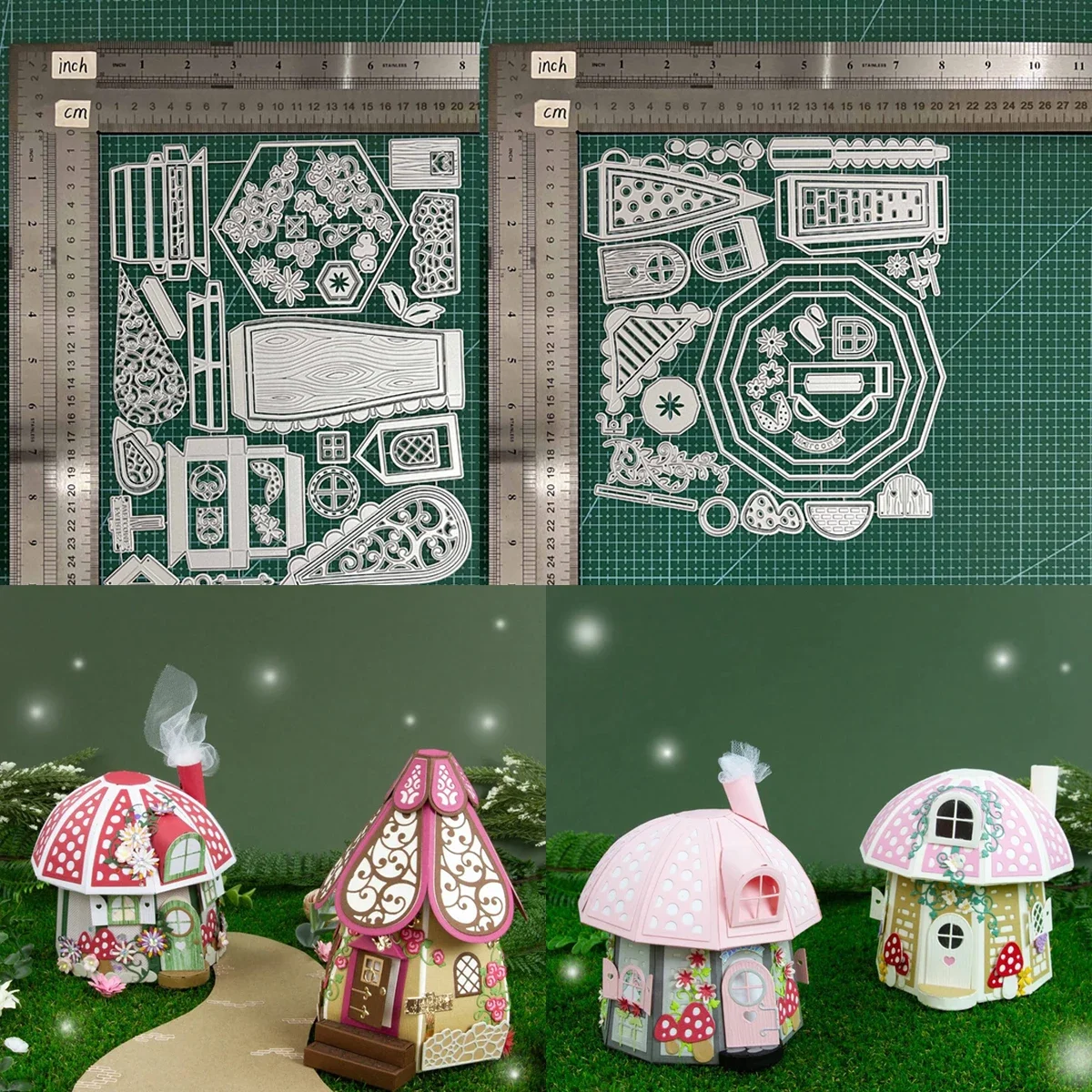 

Металлические высекальные штампы Addycraft, витрина, набор высечек в виде зачарованной сказочной деревни для рукоделия, высечка для скрапбукинга, высечка из бумаги, тиснение, высечка