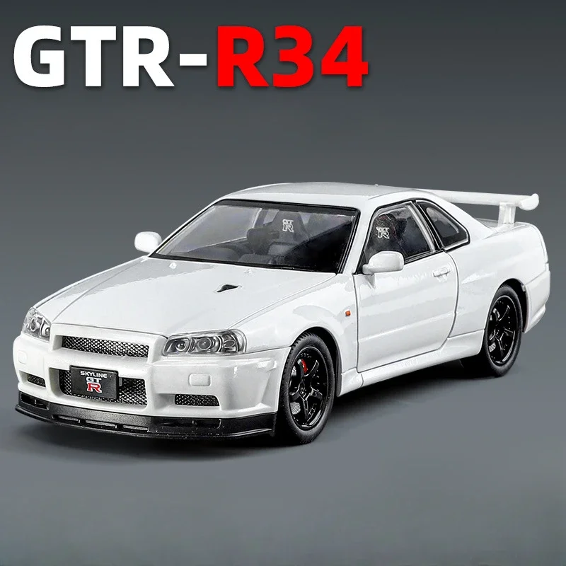 

GTR R34 Модель спортивного автомобиля Звук Свет Металлическая игрушка Литой под давлением 1/24 Сплав JDM Nissan Автомобиль Мальчик Подарочная коллекция Миниатюрная Voiture