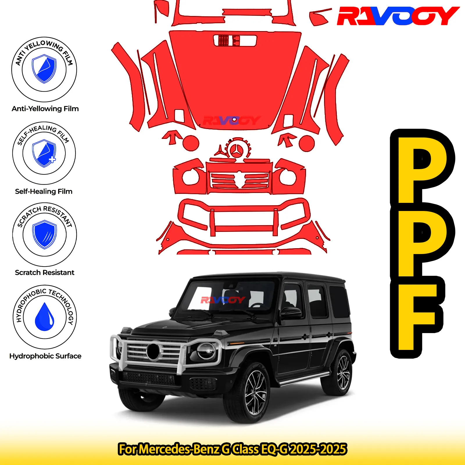 

For Mercedes-Benz G Class EQ-G 2025-2025 Glossy Matte Black Precut front PPF Kit Paint Protection Film
