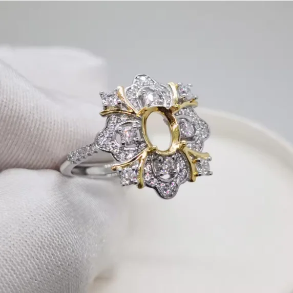 925 Silver Gemstone Ring Setting 18K White and Yellow Gold Plating Ring Setting Jewelry DIY Supplier